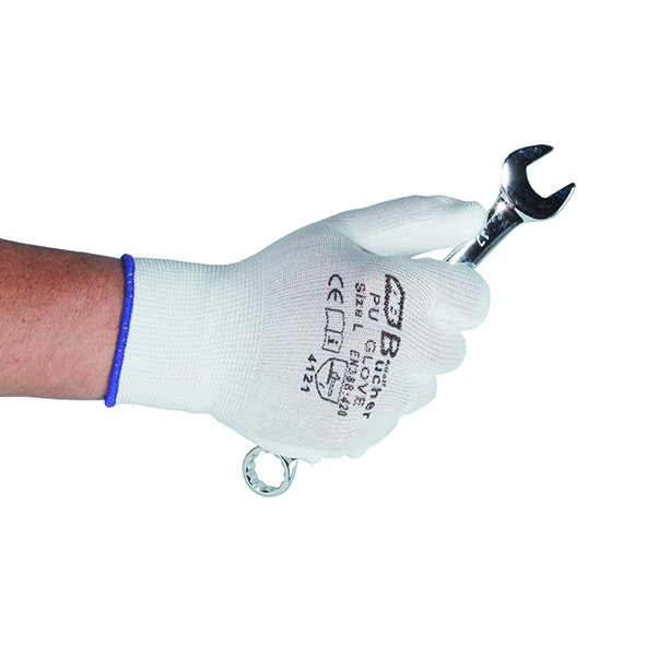 ADOLF BUCHER  Перчатки для механических работ с PU покрытием, белые, размер L, уп.1пара