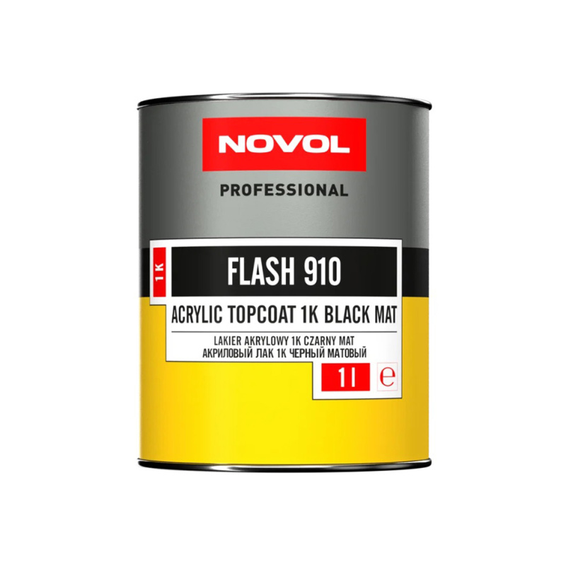 Лак автомобильный NOVOL FLASH 910 1К акриловый, матовый, чёрный, уп.1л.
