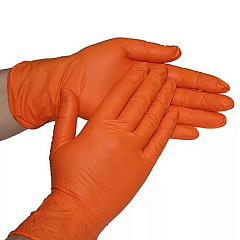 ADOLF BUCHER  Перчатки нитриловые, оранжевые ЭКСТРА, без талька, размер M, уп.100шт