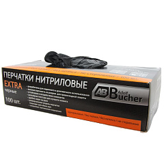 ADOLF BUCHER  Перчатки нитриловые, черные ЭКСТРА, без талька, размер XL, уп.100шт