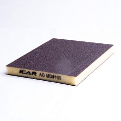 Абразивная шлифовальная губка ICAR Medium, 2х2, Yellow foam, зерно AO Brown Grit-100, 120*98*12мм
