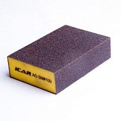 Абразивная шлифовальная губка ICAR Soft, 4х4, Yellow foam, зерно AO Brown Grit-100, 98*69*26мм