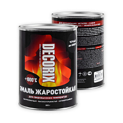 Эмаль жаростойкая +1000°С DECORIX, черный, банка, 0,8 кг.